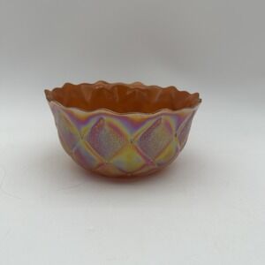Vintage Teleflora Carnival Marigold Glass Bowl 7"x4" Scalloped Edge